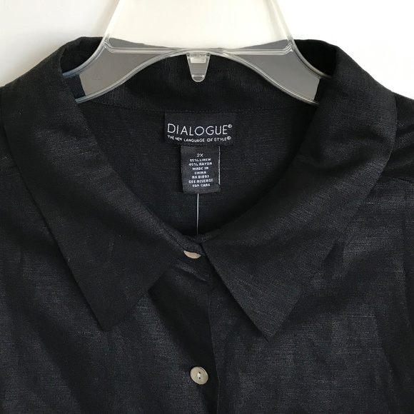 DIALOGUE Linen Rayon Tunic Button Down Blouse Black Women’s Plus Size 2X NWT 3X - Picture 2 of 16